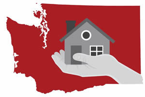 Pennywise Cover Art: An illustration of someone holding a miniature house in the palm of their hand. In the background is an outline of the state of Washington.
