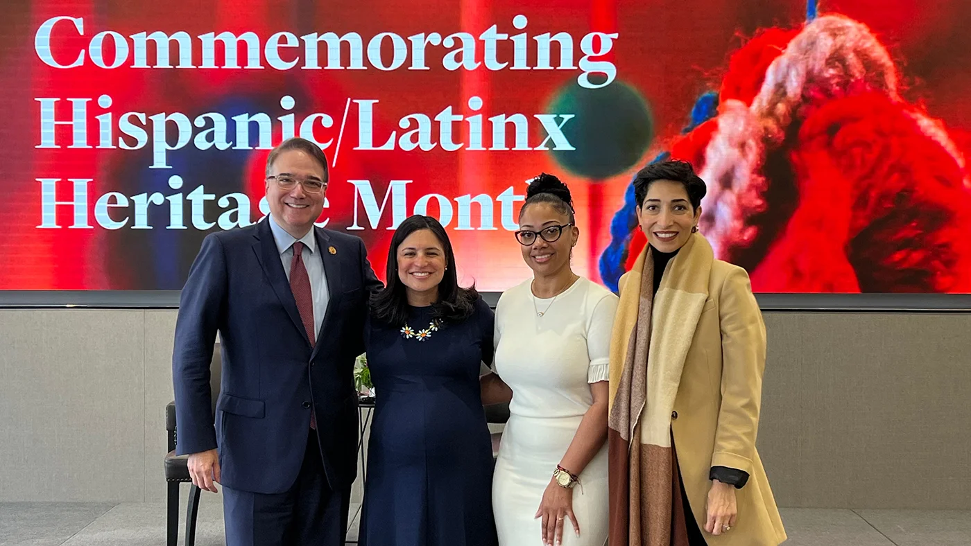 Dean Anthony E. Varona, White & Case attorney Gabriela Baca, White & Case Diversity & Inclusion Manager Crystal King, and White & Case Chief Diversity Officer Hedieh Fakhriyazdi